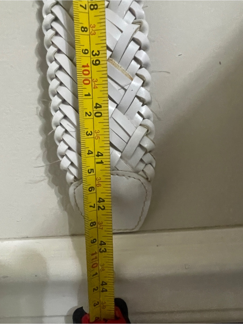 White Braided Faux Leather Belt with Silver Ring Buckle - Picture 3 of 4